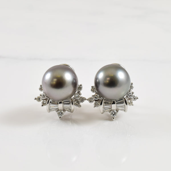 Tahitian Pearl & Diamond Earrings | 20.02ctw (10.60mm), 0.60ctw |