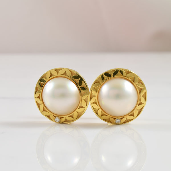Mabe Pearl & Diamond Hoop Earrings | 8.00ctw, 0.04ctw |