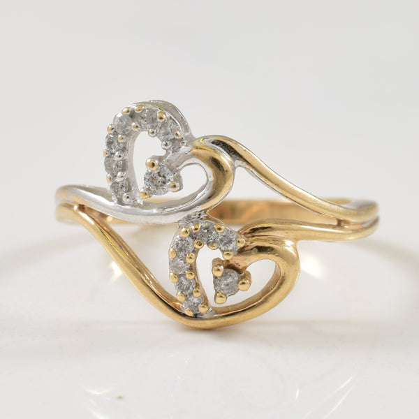 Two Tone Double Heart Diamond Ring | 0.15ctw | SZ 6.75 |