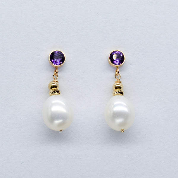 Bespoke' Amethyst & Pearl Drop Earrings | 3.50ctw, 0.40ctw |