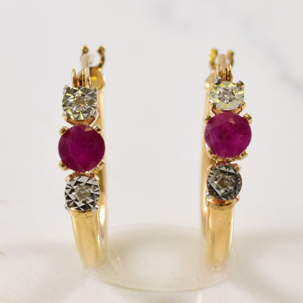 Diamond & Ruby Hoop Huggie Earrings | 0.34ctw, 0.02ctw |