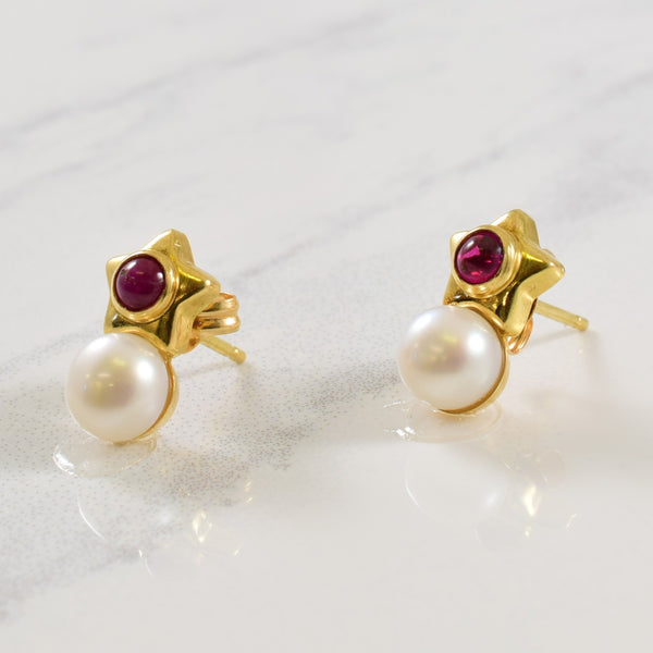 Ruby & Pearl Star Shaped Stud Earrings | 2.00ctw |