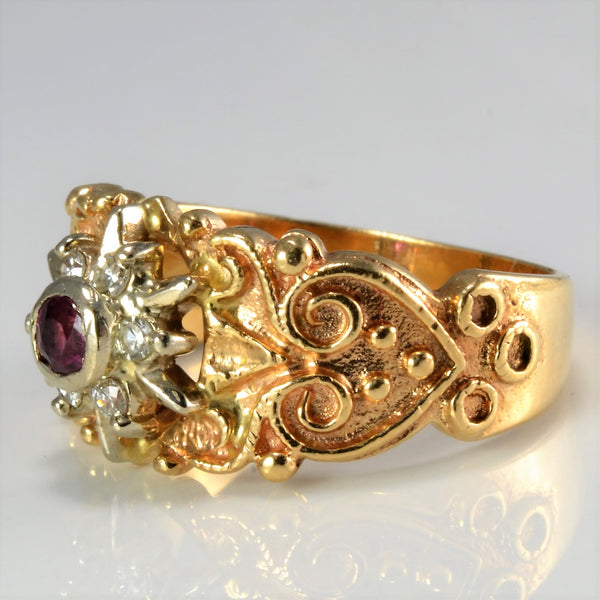 Art Nouveau Inspired Ruby & Diamond Ring | 0.12 ctw, SZ 6.25 |