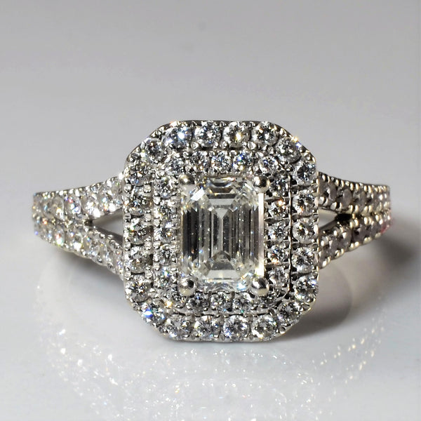 Vera Wang' Emerald Cut Double Halo Diamond Engagement Ring | 1.63ctw | SZ 7.25 |
