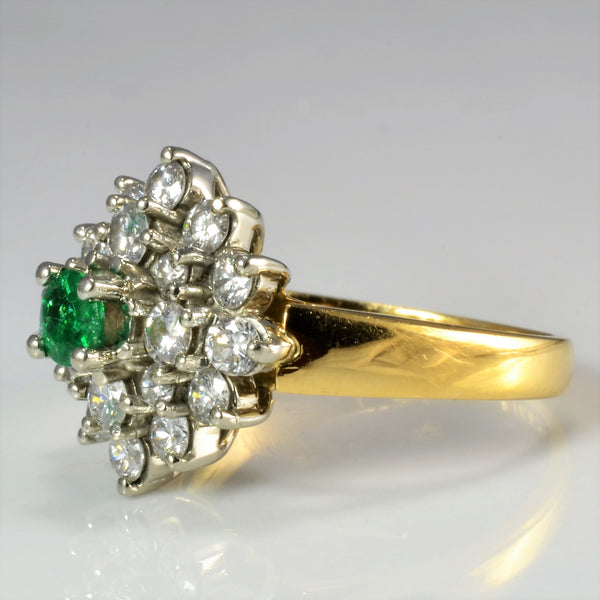 BIRKS Cluster Diamond & Emerald Ladies Ring | 0.64 ctw, SZ 5 |