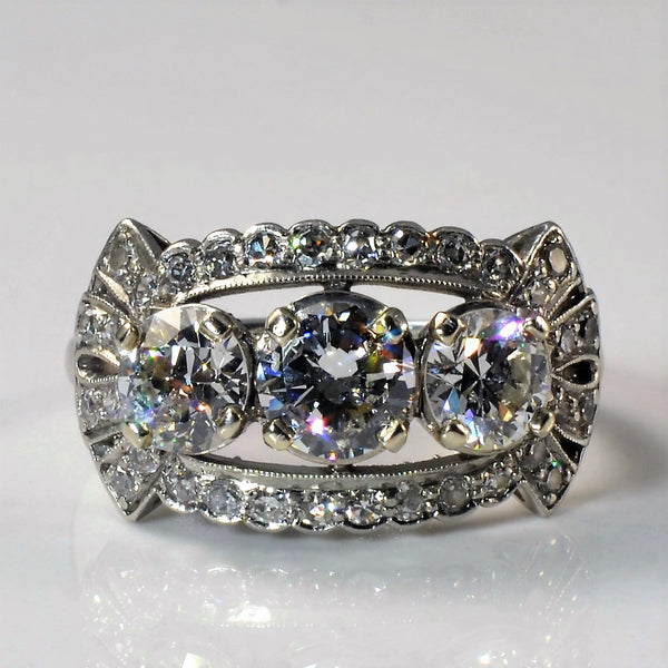 Art Deco Inspired Three Stone Engagement Ring | 2.01ctw | SZ 7 |