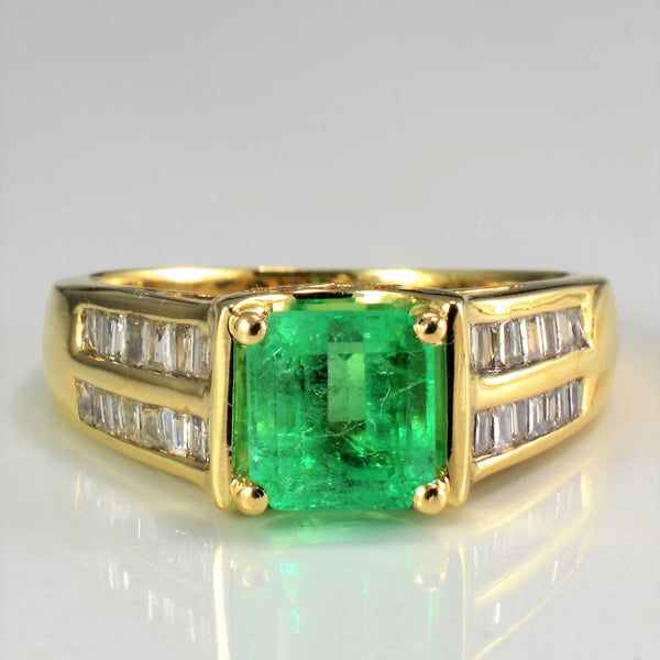 Emerald & Channel Diamond Ladies Ring | 0.50 ctw, SZ 8 |