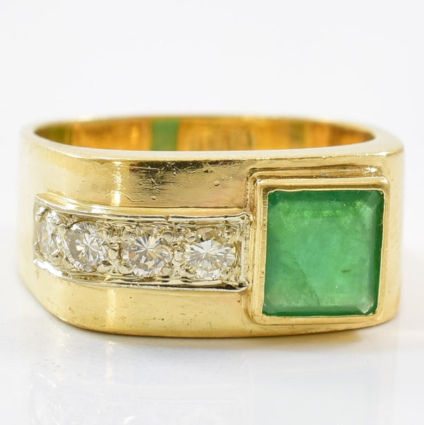 Emerald & Diamond Square Ring | 0.18ctw, 1.60ct | SZ 5.25 |