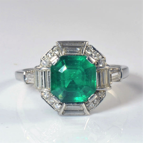 Art Deco Asscher Cut Emerald Ring | 2.15ct, 0.46ctw | SZ 8 |