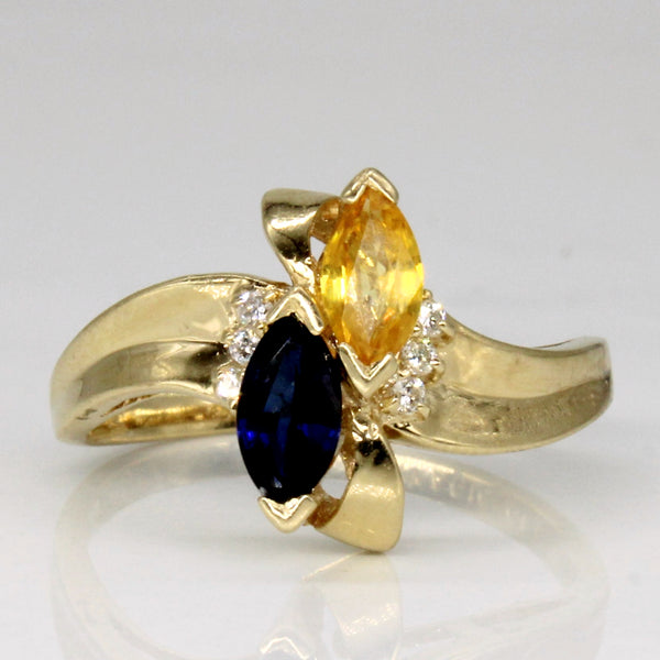 Two Tone Sapphire & Diamond Waterfall Ring | 0.84ctw, 0.03ctw | SZ 6.75 |