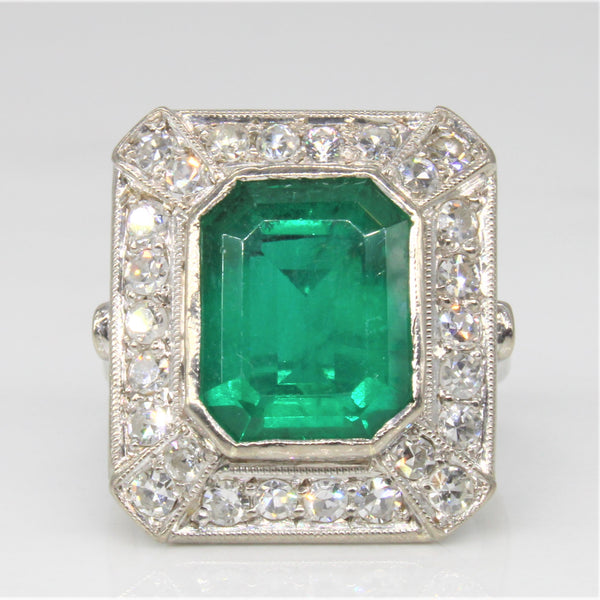 Art Deco Synthetic Emerald & Diamond Cocktail Ring | 4.00ct, 0.78ctw | SZ 4.5 |