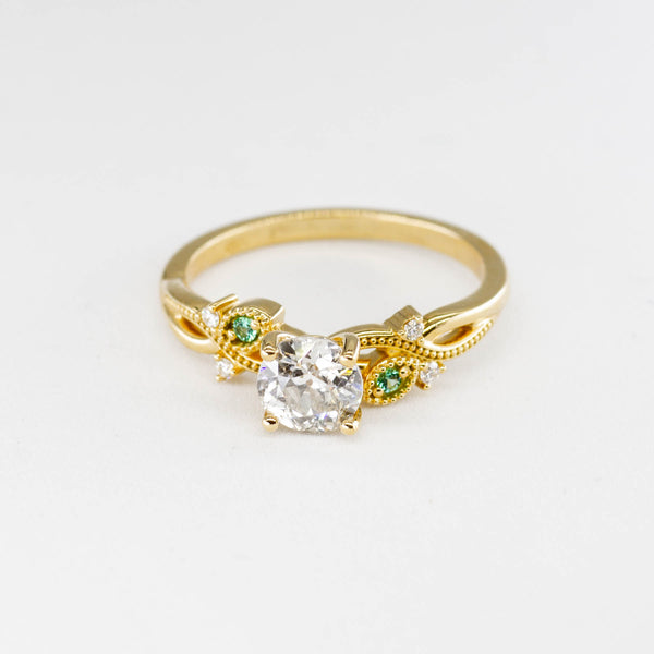 '100 Ways' Old European Cut Diamond Engagement Ring with Diamond and Emerald Accents | 0.92ctw, 0.04ctw | SZ 7.25 |