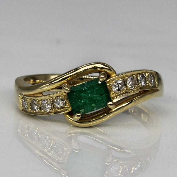 Emerald & Diamond Bypass Ring | 0.35ct, 0.09ctw | SZ 6 |