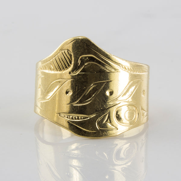 Clarence Mills' Indigenous Fish Art Tapered Ring | SZ 6.5 |